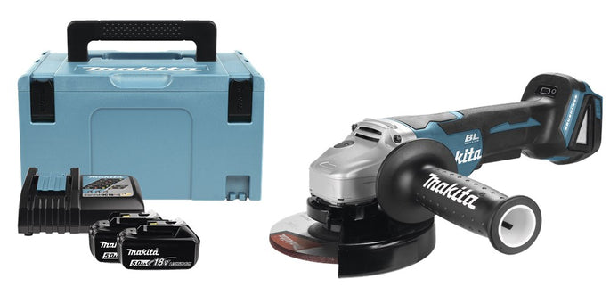 Makita DGA505RTJ 18V Haakse Slijper 125mm met 2X 5.0Ah Accu's en Snellader