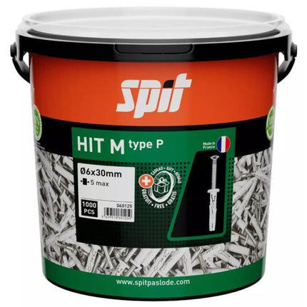 SPIT HIT M SLAGPLUG 6x30/5 P- MET KRAAG (1.000 STUKS IN ECO EMMER)