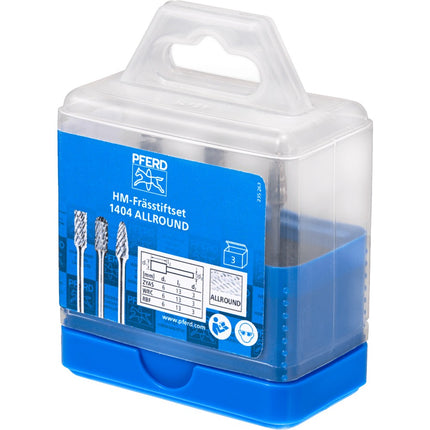 Afbeelding PFERD TOOLS set hardmetalen stiftfrezen voor hoogrendement, vertanding allround SET 1404 ALLROUND 3TLG