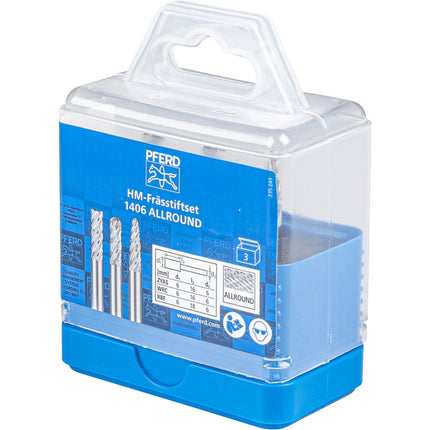 Afbeelding PFERD TOOLS set hardmetalen stiftfrezen voor hoogrendement, vertanding allround SET 1406 ALLROUND 3TLG