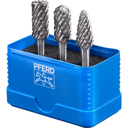 Afbeelding PFERD TOOLS set hardmetalen stiftfrezen voor hoogrendement, vertanding steel SET 1807 STEEL 3TLG