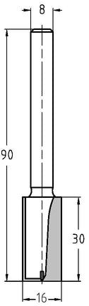 JSO-TR HW Groeffrees 16mm SL 30mm TL 90mm Schacht 8mm - 24243-5-16030
