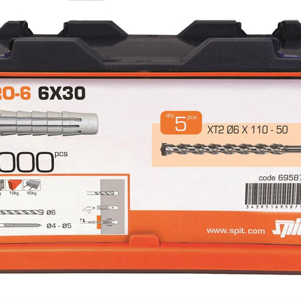 SPIT PRO6 Universele Plug 6x30 1000 Stuks + 5 Boren in Koffer - 695879