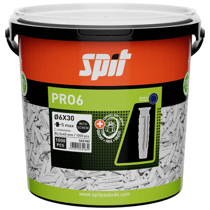SPIT PRO6 UNIVERSELE PLUG 6X30 + SCHROEF- 1.000 STUKS IN ECO EMMER
