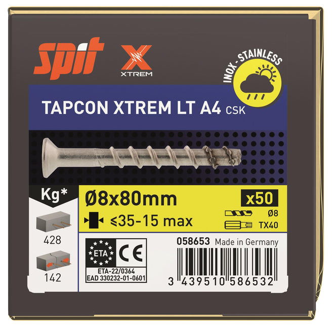 SPIT TAPCON CSK XTREM RVS A4 Betonschroef 8x80mm 50st - 058653