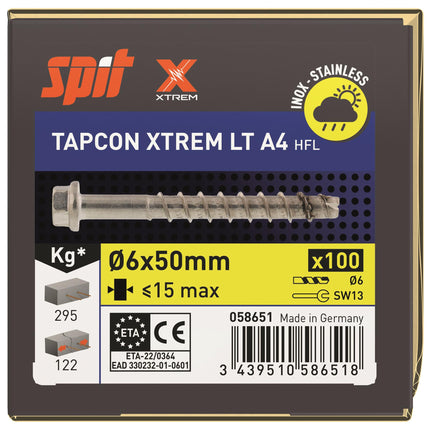 SPIT TAPCON HFL XTREM RVS A4 Betonschroef 6x50mm 100st - 058651