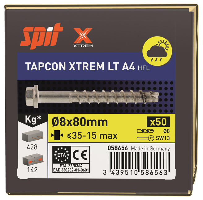 SPIT TAPCON HFL XTREM RVS A4 Betonschroef 8x80mm 50st - 058656
