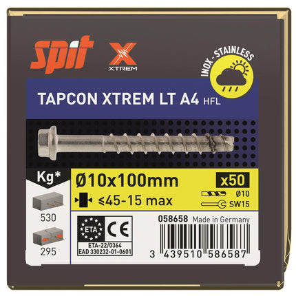 SPIT TAPCON HFL XTREM RVS A4 Betonschroef 10x100mm 50st - 058658