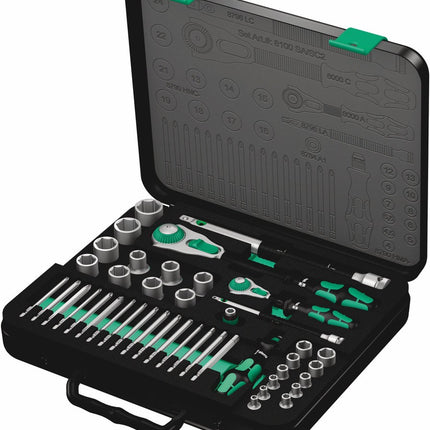 8100 SA/SC 2 Zyklop Speed ratel- en doppenset, 1/4\"-aandrijving en 1/2\"-aandrijving, metrisch, 43-delig