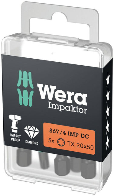 Wera BIT " impaktor" TX20 50mm 1/4" -5 STDIN3126 E6,3 - Impact Bit – 05057664001