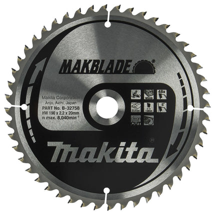 Makita Afkortzaagblad Hout 190X20X2,2 48T Zaagblad 5G – B-32758