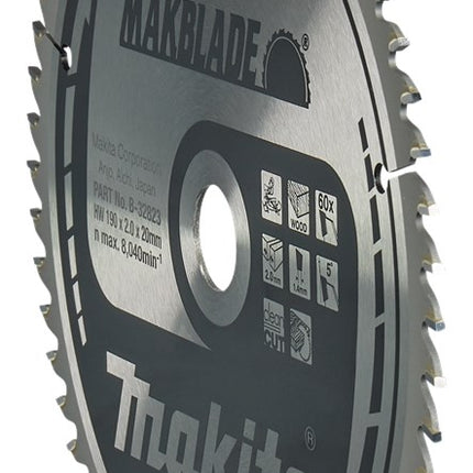 Makita HM Zaagblad 2190X20X2,0 60T - Hout 190X20X2.0 5G – B-32823