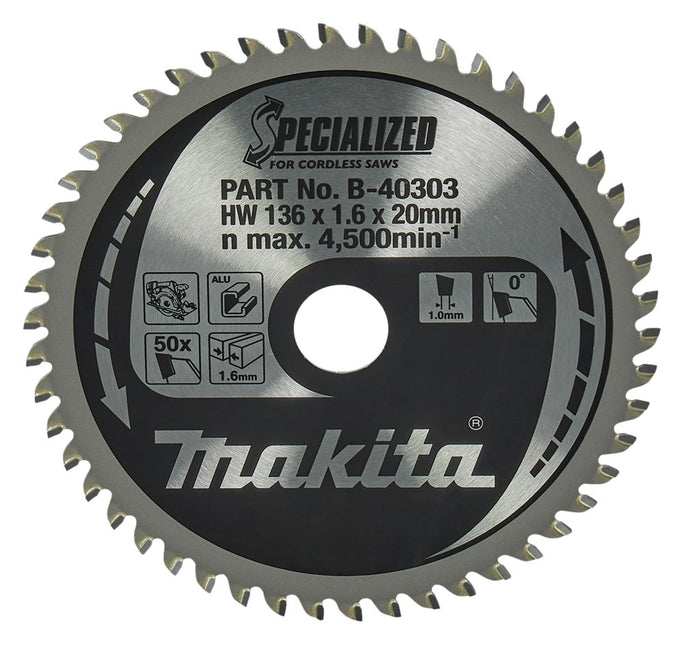 Makita Zaagblad ALU 136X20X 50T Zaagblad Aluminium 136X20X1.6 0G – B-40303