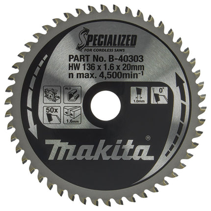 Makita Zaagblad ALU 136X20X 50T Zaagblad Aluminium 136X20X1.6 0G – B-40303