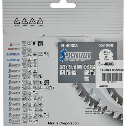 Makita Zaagblad ALU 136X20X 50T Zaagblad Aluminium 136X20X1.6 0G – B-40303
