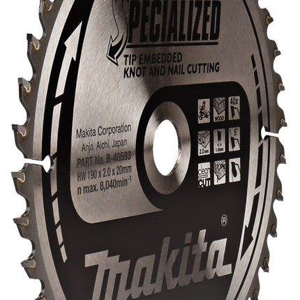 Makita Zaagblad TIPE 190X20X2,2 40T 5G Zaagblad – B-40593