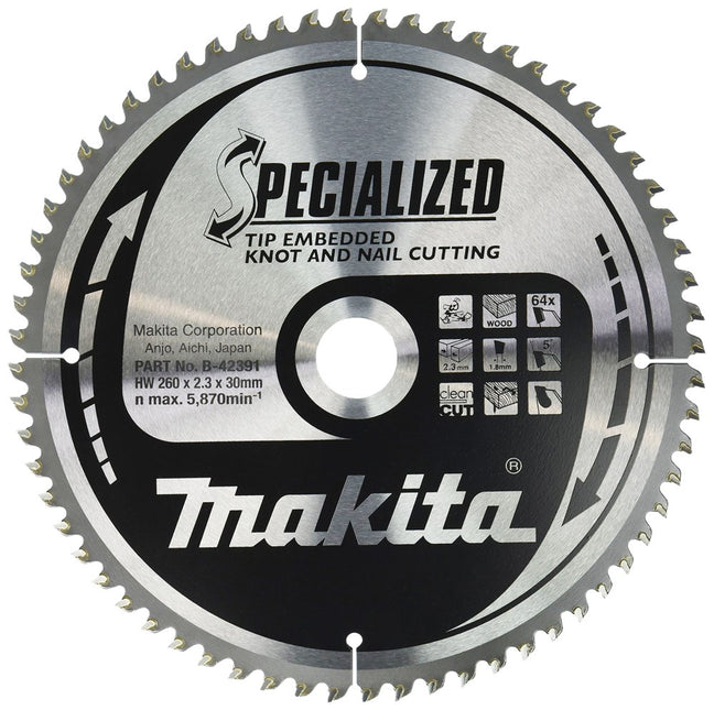 Makita HM Zaagblad 260X30X2,3 64T 5G Afkortzaagblad Hout – B-42391