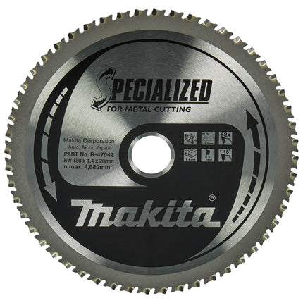 Makita HM Zaagblad 150X20X1,4 52T - Zaagblad Staal 0G B-47167 – B-47042
