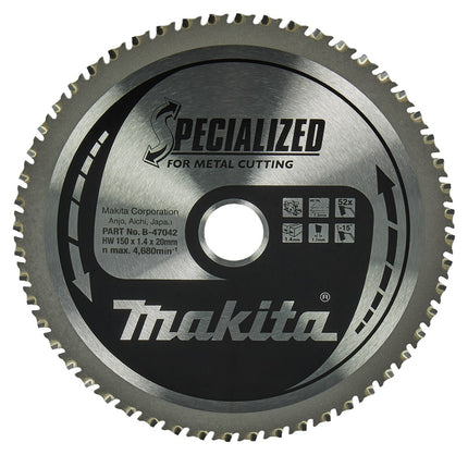 Makita HM Zaagblad 150X20X1,4 52T - Zaagblad Staal 0G B-47167 – B-47042