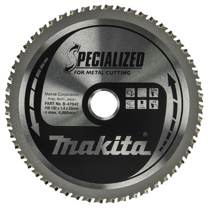 Makita HM Zaagblad 150X20X1,4 52T - Zaagblad Staal 0G B-47167 – B-47042