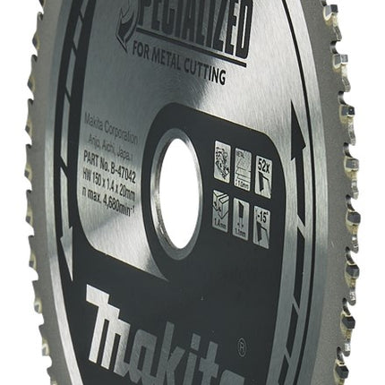 Makita HM Zaagblad 150X20X1,4 52T - Zaagblad Staal 0G B-47167 – B-47042