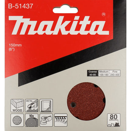 Makita Schuurschijf 150mm K80 Red Velcro – B-51437
