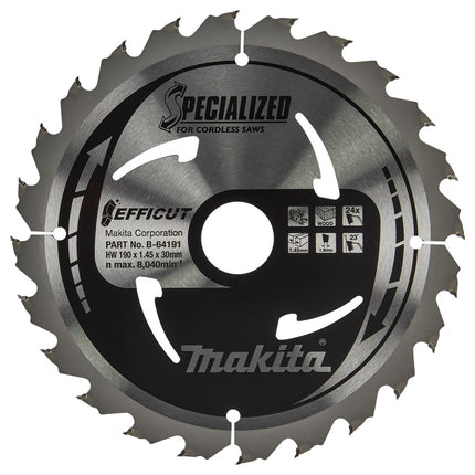 Makita Zaagblad Efficut 190X30X1,45 24T 23G Zaagblad Hout 190X30X1,5 – B-64191