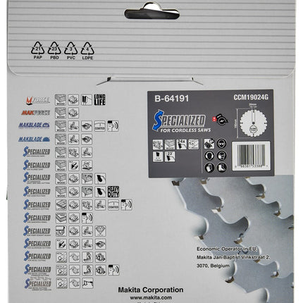 Makita Zaagblad Efficut 190X30X1,45 24T 23G Zaagblad Hout 190X30X1,5 – B-64191