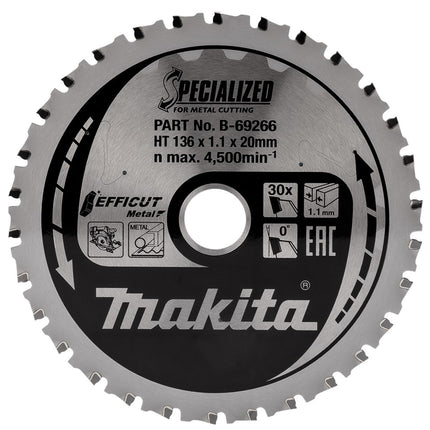 Makita Zaagblad Staal Efficut 136X20X1,1 30T 0G Zaagblad – B-69266