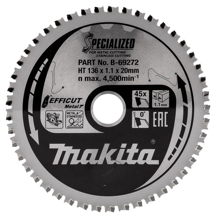 Makita Zaagblad RVS Efficut 136X20X1,1 45T 0G Zaagblad – B-69272