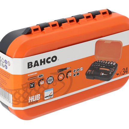 Afbeelding Bahco 1/4" vierkantaandrijving dopsleutel en bitset met metrisch zeskantprofiel en ratelbithouder - 34 stuks S34MC8H_