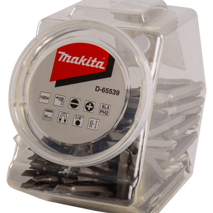 Makita Schroefbit Dubbel PH2-SL5 65mm in POT 100 stuks – D-65539