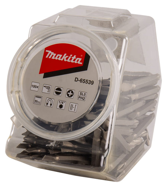 Makita Schroefbit Dubbel PH2-SL5 65mm in POT 100 stuks – D-65539