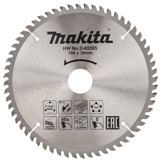 Makita Afkort- en Cirkelzaagblad DIV. Materialen Zaagblad Multi 190X30 60T 5G – D-65595