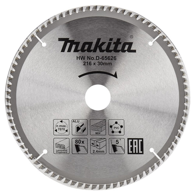 Makita Cirkelzaagblad 216X30X2,4 80T 5G Zaagblad Multi 216X30 – D-65626