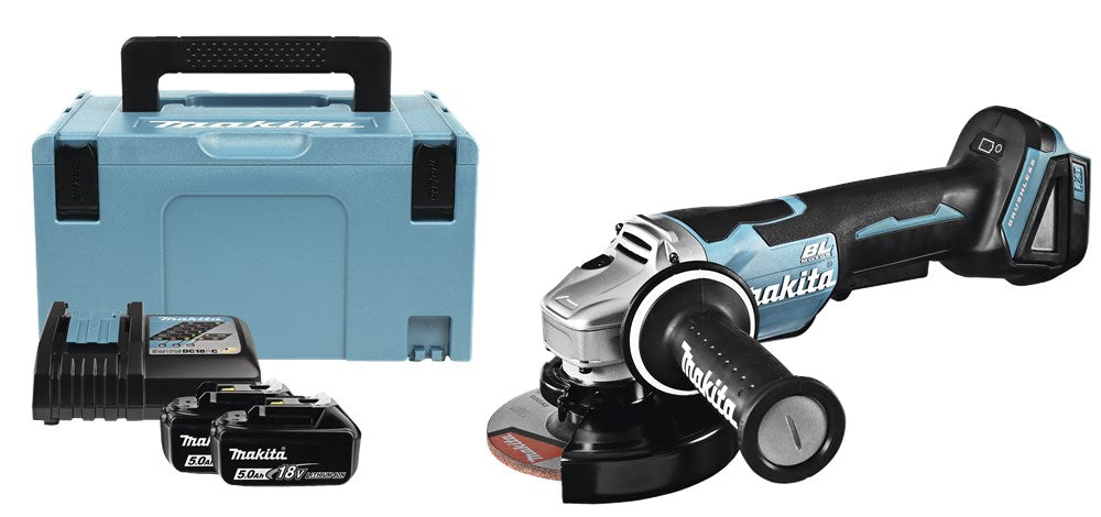 Makita DGA508RTJ 18V Haakse Slijper 18V 5.0Ah 125MM