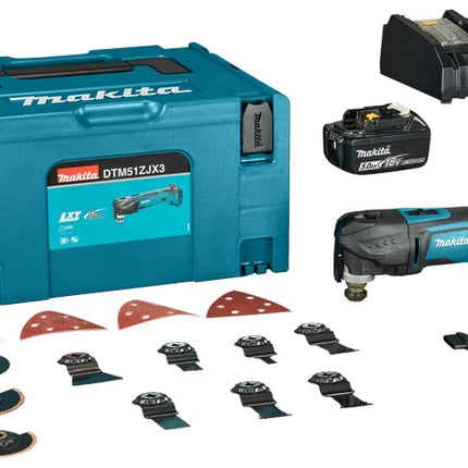 Makita DTM51RTJX3 18V Multitool 18V Met 2×5 0Ah Accu's en Accessoireset