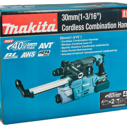 Makita HR008GM202 40V Max Combihamer met Stofafzuiging en 2X 4.0Ah Accu