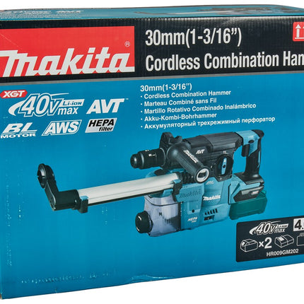 Makita HR009GM202 40V Max Combihamer met Stofafzuiging en 2X 4.0Ah Accu
