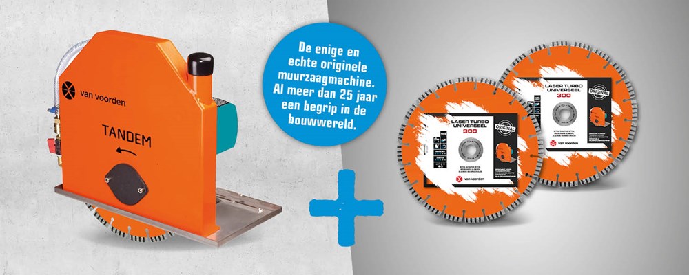 Van Voorden MUURSTEENZAAGMACHINE TANDEM-PRCD Ø300MM 2100W 230V INCL 2X DIAMANTZAAG Ø300/30MM