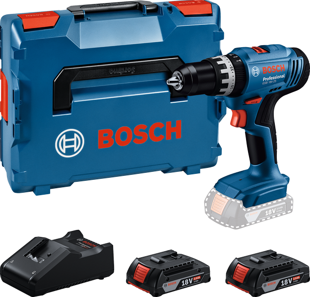 BOSCH GSB 18V-25 KLOPSCHROEFBOORMACHINE L-BOXX - 2X GBA 18V 2,0 AH EN LADER