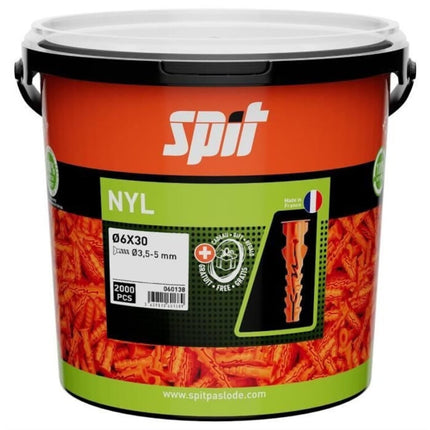 SPIT NYL PLUG D.6X30 - 2.000 STUKS      IN ECO EMMER - MET KRAAG