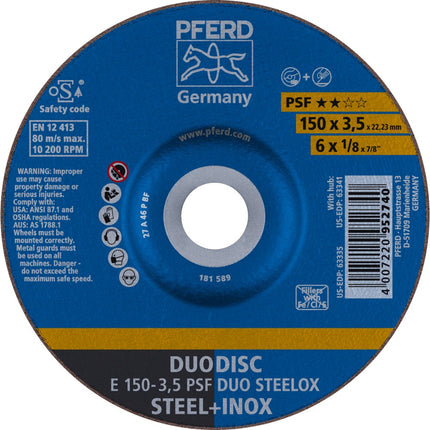 Afbeelding PFERD TOOLS slijpschijf E PSF DUO STEELOX