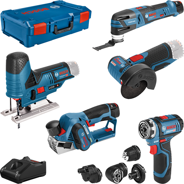 Bosch Combiset 12V 5-Toolkit GSR FC + GOP + GHO + GWS + GST - 0615A0017D