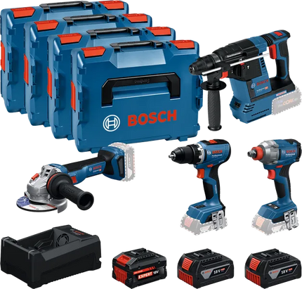 Bosch ACCUTOOLKIT COMBISET 18V GSR+GDX+GBH+GWS+2x5+1xEXBA5.5+1