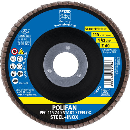 Afbeelding PFERD TOOLS polifan-lamellenschijven zirkoniumkorund z start steelox ???? PFC 115 Z 40 Z-START