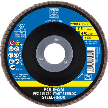 Afbeelding PFERD TOOLS polifan-lamellenschijven zirkoniumkorund z start steelox ???? PFC 115 Z 60 Z-START