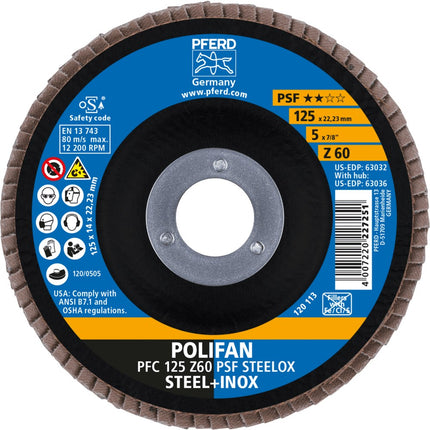 Afbeelding PFERD TOOLS polifan-lamellenschijven zirkoniumkorund z psf steelox ???? PFC 125 Z60 PSF STEELOX (5)