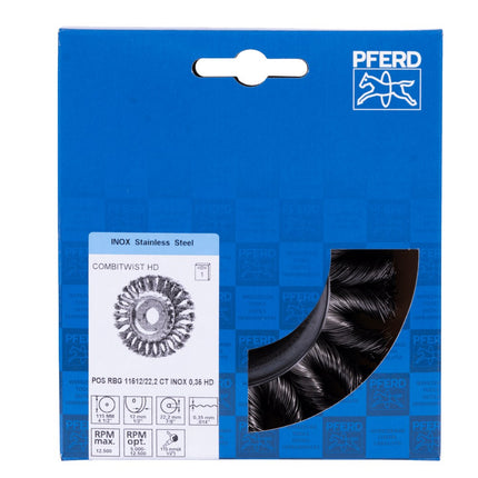 Afbeelding PFERD TOOLS ronde borstels getordeerd, full cable ct, uitvoering hd POS RBG 11512/22,2 CT INOX 0,35 HD