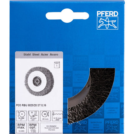 Afbeelding PFERD TOOLS ronde borstels ongetordeerd breed, industrieel gebruik met asgat POS RBU 8020/20 ST 0,15